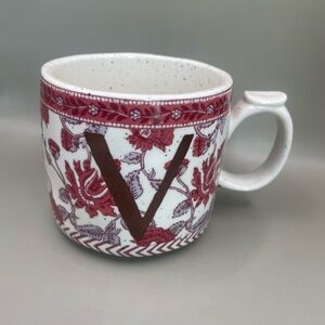 Anthropologie Monogram Letter V Floral Coffee Tea Mug